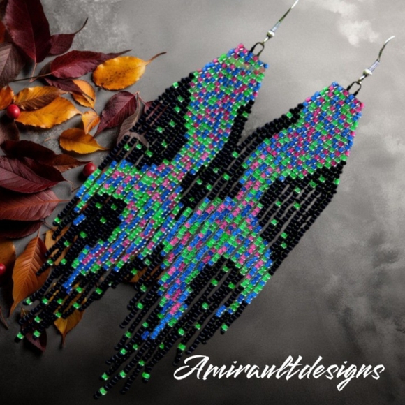 Beaded long dangly earrings, mermaid tails - Picture 1 of 2